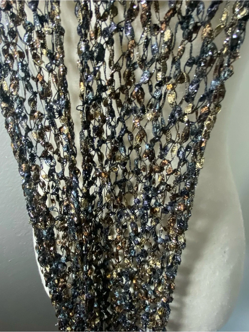 Y2K Blue & Tan Crochet Fringe Scarf